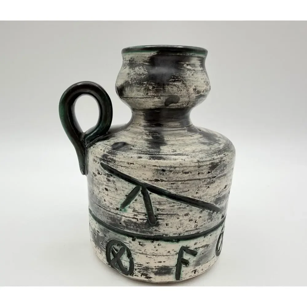 Arol Keramik Pottery Norwegian Saga Jug Vase 5” Viking Ship Rune Motifs Norway